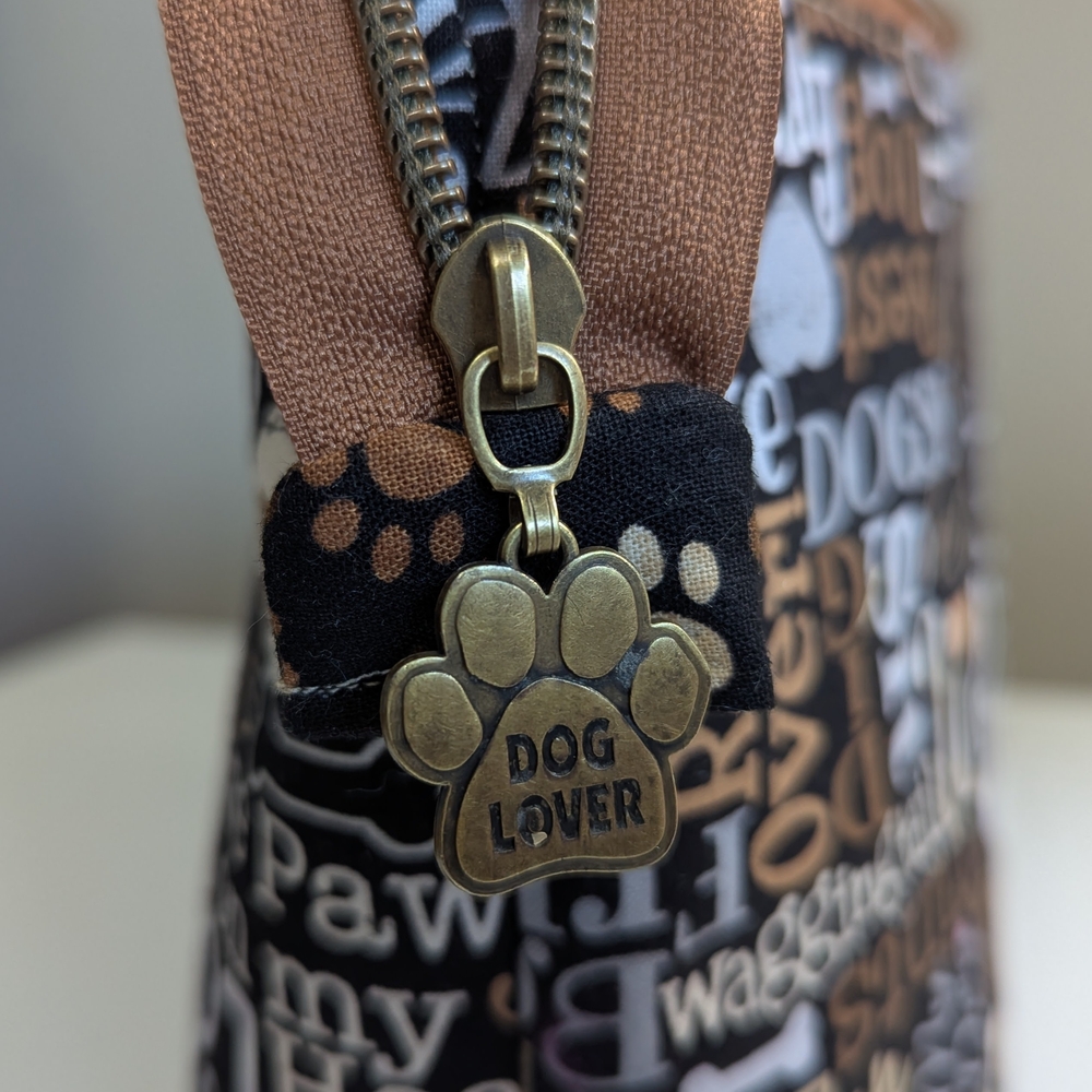 Dog Lover Paw Print Cosmetic Bag - Black and Brown